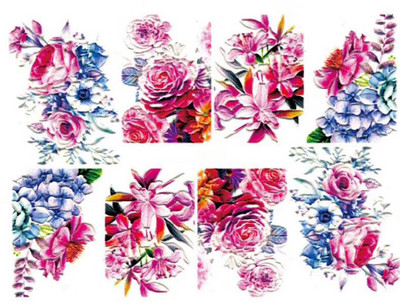 Vruće 3D akrilne naljepnice za nokte s ugraviranim cvijetom Plavo ružičaste boje Vodene naljepnice s cvijetom Empaistic Naljepnice za tobogan za nokte Z0479