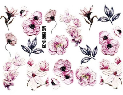 Vruće 3D akrilne naljepnice za nokte s ugraviranim cvijetom Plavo ružičaste boje Vodene naljepnice s cvijetom Empaistic Naljepnice za tobogan za nokte Z0479