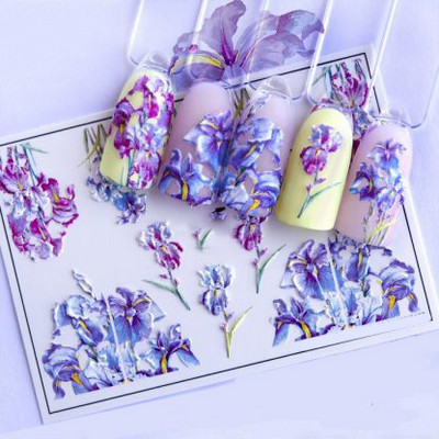 Vruće 3D akrilne naljepnice za nokte s ugraviranim cvijetom Plavo ružičaste boje Vodene naljepnice s cvijetom Empaistic Naljepnice za tobogan za nokte Z0479