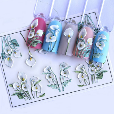 Vruće 3D akrilne naljepnice za nokte s ugraviranim cvijetom Plavo ružičaste boje Vodene naljepnice s cvijetom Empaistic Naljepnice za tobogan za nokte Z0479