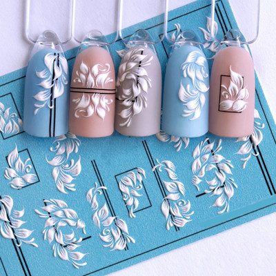 Vruće 3D akrilne naljepnice za nokte s ugraviranim cvijetom Plavo ružičaste boje Vodene naljepnice s cvijetom Empaistic Naljepnice za tobogan za nokte Z0479