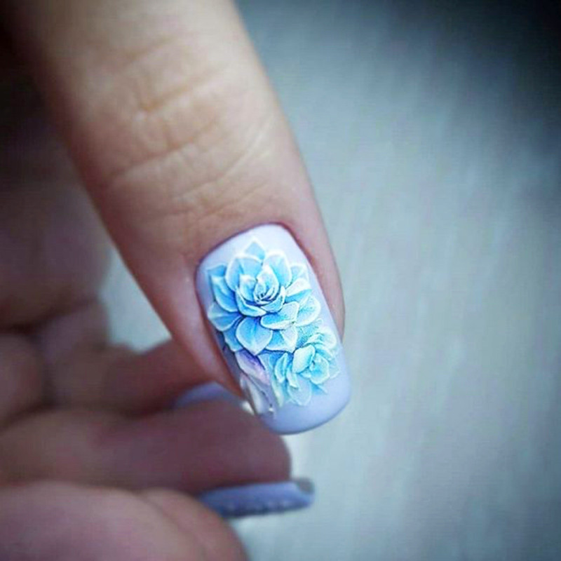 Vruće 3D akrilne naljepnice za nokte s ugraviranim cvijetom Plavo ružičaste boje Vodene naljepnice s cvijetom Empaistic Naljepnice za tobogan za nokte Z0479