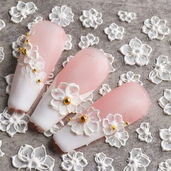 1 лист бели цветя дантелени стикери за нокти 5D ваденки релефни флорални дизайни за нокти плъзгач японска декорация маникюр TR5D-K-2