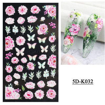 1 leht valged lilled pitsist küünekleebised 5D kleebised reljeefsed lillelised küünte kujundused liugur Jaapani kaunistus maniküür TR5D-K-2