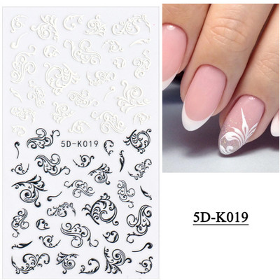1 leht valged lilled pitsist küünekleebised 5D kleebised reljeefsed lillelised küünte kujundused liugur Jaapani kaunistus maniküür TR5D-K-2