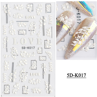 1 leht valged lilled pitsist küünekleebised 5D kleebised reljeefsed lillelised küünte kujundused liugur Jaapani kaunistus maniküür TR5D-K-2