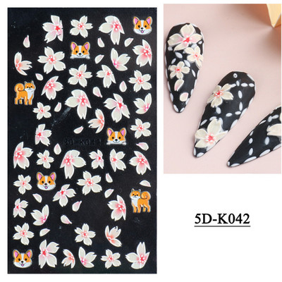 1 leht valged lilled pitsist küünekleebised 5D kleebised reljeefsed lillelised küünte kujundused liugur Jaapani kaunistus maniküür TR5D-K-2