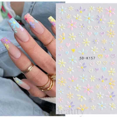 1 leht valged lilled pitsist küünekleebised 5D kleebised reljeefsed lillelised küünte kujundused liugur Jaapani kaunistus maniküür TR5D-K-2