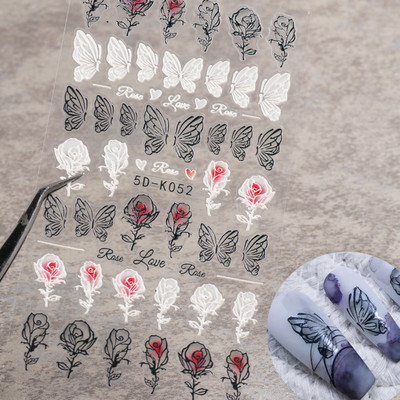 1 leht valged lilled pitsist küünekleebised 5D kleebised reljeefsed lillelised küünte kujundused liugur Jaapani kaunistus maniküür TR5D-K-2