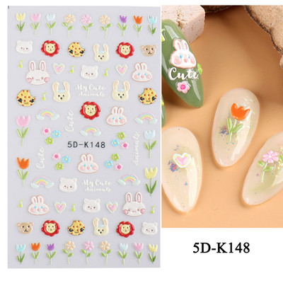 1 leht valged lilled pitsist küünekleebised 5D kleebised reljeefsed lillelised küünte kujundused liugur Jaapani kaunistus maniküür TR5D-K-2