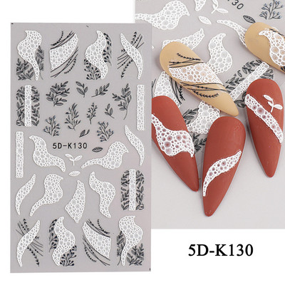 1 leht valged lilled pitsist küünekleebised 5D kleebised reljeefsed lillelised küünte kujundused liugur Jaapani kaunistus maniküür TR5D-K-2