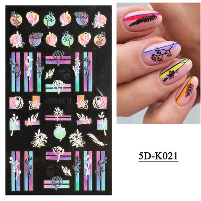 1 leht valged lilled pitsist küünekleebised 5D kleebised reljeefsed lillelised küünte kujundused liugur Jaapani kaunistus maniküür TR5D-K-2