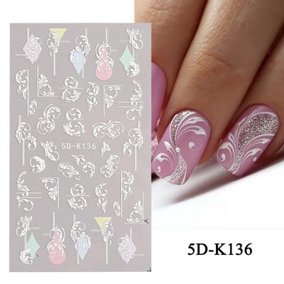 1 leht valged lilled pitsist küünekleebised 5D kleebised reljeefsed lillelised küünte kujundused liugur Jaapani kaunistus maniküür TR5D-K-2