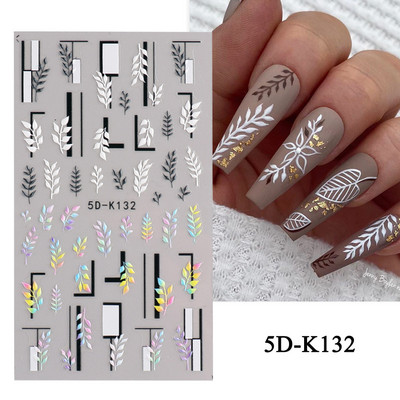 1 leht valged lilled pitsist küünekleebised 5D kleebised reljeefsed lillelised küünte kujundused liugur Jaapani kaunistus maniküür TR5D-K-2