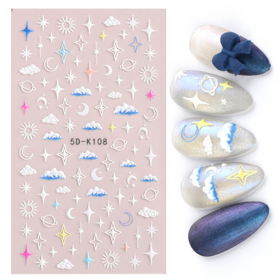 1 leht valged lilled pitsist küünekleebised 5D kleebised reljeefsed lillelised küünte kujundused liugur Jaapani kaunistus maniküür TR5D-K-2