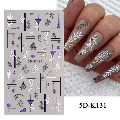 1 leht valged lilled pitsist küünekleebised 5D kleebised reljeefsed lillelised küünte kujundused liugur Jaapani kaunistus maniküür TR5D-K-2