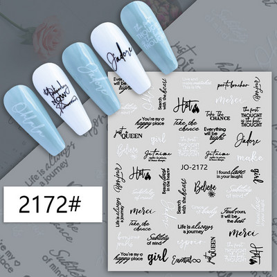 Fekete fehér betűkkel körömdíszítő matrica absztrakt arccímke csúszkák körömdíszítéshez barkácsolás Word Design UV gél varázslatok