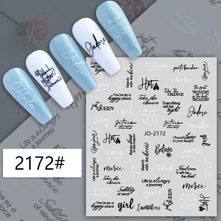 Fekete fehér betűkkel körömdíszítő matrica absztrakt arccímke csúszkák körömdíszítéshez barkácsolás Word Design UV gél varázslatok