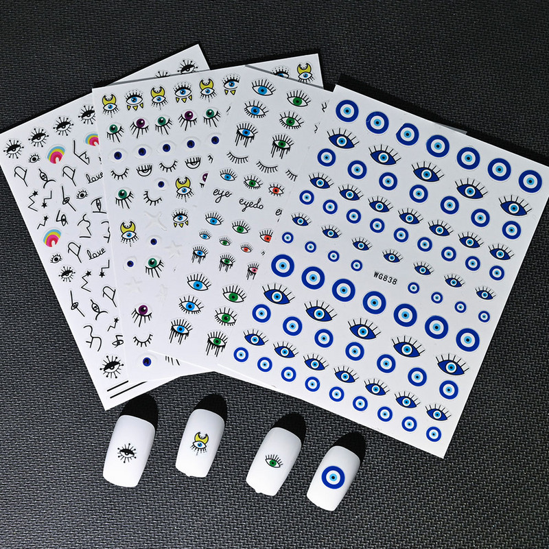 1PC Серия Blue Eye Стикери за нокти Абстрактна линия Модел Evil Eye Дизайн Декорации за изкуство за нокти Очарователни стикери Маникюр Направи си сам за нокти