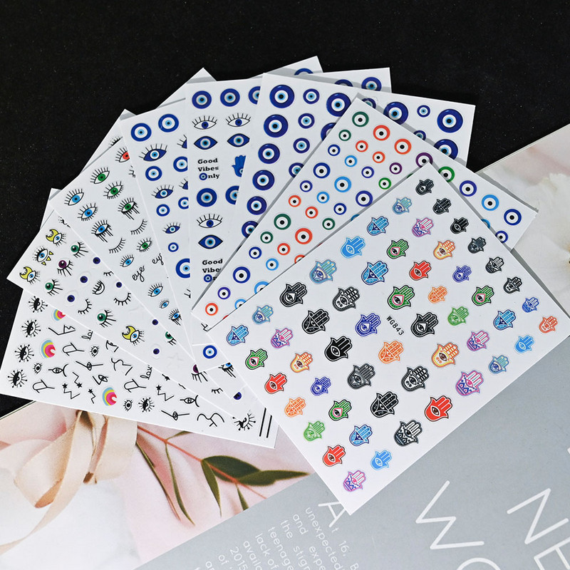 1PC Серия Blue Eye Стикери за нокти Абстрактна линия Модел Evil Eye Дизайн Декорации за изкуство за нокти Очарователни стикери Маникюр Направи си сам за нокти