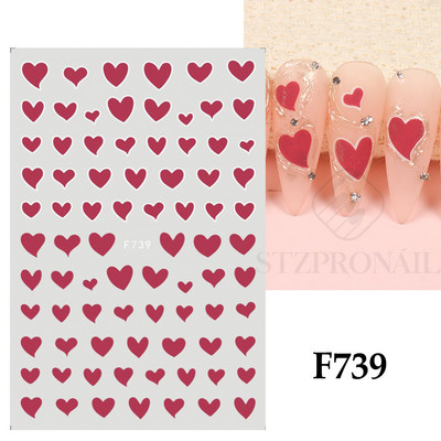 Autocolante 3D pentru unghii Roșu Inimă mare Dragoste Valentine Sweet Cartoon Cuplu Scrisoare Autoadeziv Wrap Slider Decorații pentru manichiură SLF739