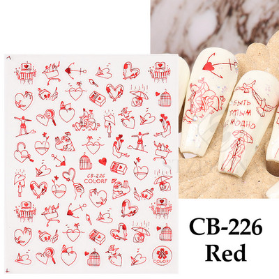 Autocolante 3D pentru unghii Roșu Inimă mare Dragoste Valentine Sweet Cartoon Cuplu Scrisoare Autoadeziv Wrap Slider Decorații pentru manichiură SLF739