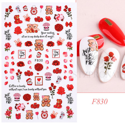 Autocolante 3D pentru unghii Roșu Inimă mare Dragoste Valentine Sweet Cartoon Cuplu Scrisoare Autoadeziv Wrap Slider Decorații pentru manichiură SLF739