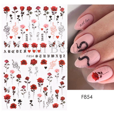 Autocolante 3D pentru unghii Roșu Inimă mare Dragoste Valentine Sweet Cartoon Cuplu Scrisoare Autoadeziv Wrap Slider Decorații pentru manichiură SLF739
