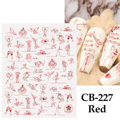 Autocolante 3D pentru unghii Roșu Inimă mare Dragoste Valentine Sweet Cartoon Cuplu Scrisoare Autoadeziv Wrap Slider Decorații pentru manichiură SLF739