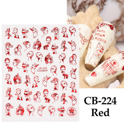 Autocolante 3D pentru unghii Roșu Inimă mare Dragoste Valentine Sweet Cartoon Cuplu Scrisoare Autoadeziv Wrap Slider Decorații pentru manichiură SLF739