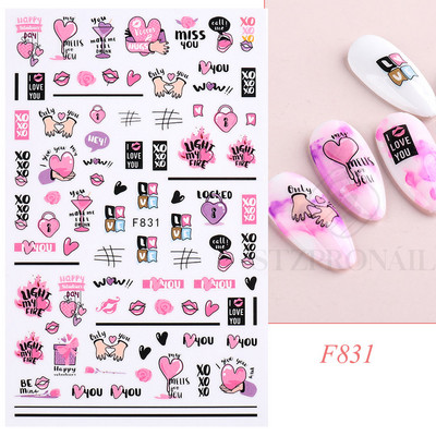 Autocolante 3D pentru unghii Roșu Inimă mare Dragoste Valentine Sweet Cartoon Cuplu Scrisoare Autoadeziv Wrap Slider Decorații pentru manichiură SLF739