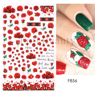 Autocolante 3D pentru unghii Roșu Inimă mare Dragoste Valentine Sweet Cartoon Cuplu Scrisoare Autoadeziv Wrap Slider Decorații pentru manichiură SLF739