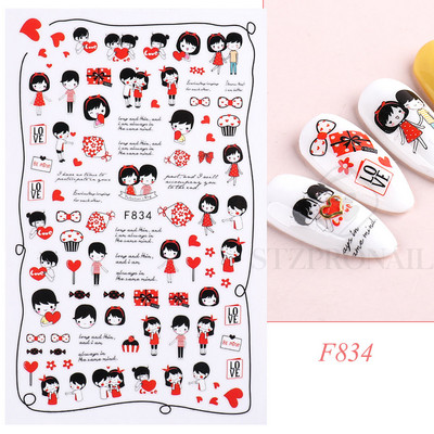 Autocolante 3D pentru unghii Roșu Inimă mare Dragoste Valentine Sweet Cartoon Cuplu Scrisoare Autoadeziv Wrap Slider Decorații pentru manichiură SLF739