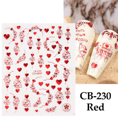 Autocolante 3D pentru unghii Roșu Inimă mare Dragoste Valentine Sweet Cartoon Cuplu Scrisoare Autoadeziv Wrap Slider Decorații pentru manichiură SLF739