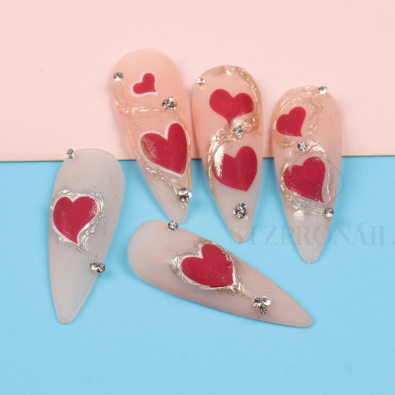 Autocolante 3D pentru unghii Roșu Inimă mare Dragoste Valentine Sweet Cartoon Cuplu Scrisoare Autoadeziv Wrap Slider Decorații pentru manichiură SLF739