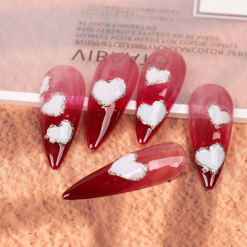 Autocolante 3D pentru unghii Roșu Inimă mare Dragoste Valentine Sweet Cartoon Cuplu Scrisoare Autoadeziv Wrap Slider Decorații pentru manichiură SLF739