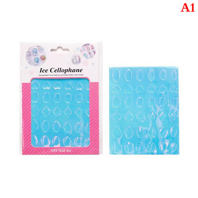 1 φύλλο Ολογραφικό αυτοκόλλητο νυχιών Aurora Χαρτί σελοφάν Νύχια Decal Candy Σχέδιο Ice Cube Art Manicure