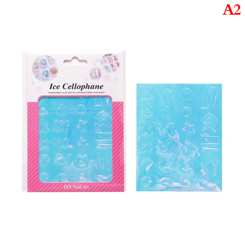 1 φύλλο Ολογραφικό αυτοκόλλητο νυχιών Aurora Χαρτί σελοφάν Νύχια Decal Candy Σχέδιο Ice Cube Art Manicure