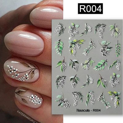 Αυτοκόλλητα νυχιών με ανάγλυφο λουλούδι 5D Λευκή τουλίπα με λουλούδι χαραγμένο Γαμήλιο ολισθητήρα Γεωμετρίας γραμμής φύλλα πεταλούδα αυτοκόλλητα νυχιών