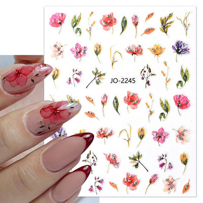 Αυτοκόλλητα νυχιών με ανάγλυφο λουλούδι 5D Λευκή τουλίπα με λουλούδι χαραγμένο Γαμήλιο ολισθητήρα Γεωμετρίας γραμμής φύλλα πεταλούδα αυτοκόλλητα νυχιών