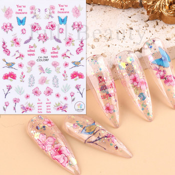 Τρισδιάστατη έγχρωμη εκτύπωση Αυτοκόλλητα νυχιών με λουλούδια Cherry Blossoms Leaf Bird Sliders For Nail Letter Design Μανικιούρ Διακόσμηση SACA764-776