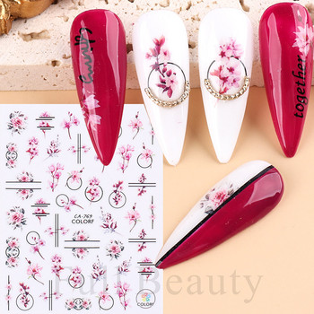 3D цветен печат Стикери за нокти с цветя Cherry Blossoms Листа Птици Плъзгачи за нокти Дизайн с букви Маникюр Декорация SACA764-776