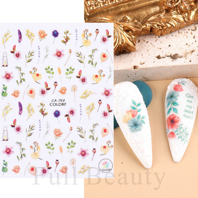 Τρισδιάστατη έγχρωμη εκτύπωση Αυτοκόλλητα νυχιών με λουλούδια Cherry Blossoms Leaf Bird Sliders For Nail Letter Design Μανικιούρ Διακόσμηση SACA764-776