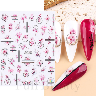Τρισδιάστατη έγχρωμη εκτύπωση Αυτοκόλλητα νυχιών με λουλούδια Cherry Blossoms Leaf Bird Sliders For Nail Letter Design Μανικιούρ Διακόσμηση SACA764-776