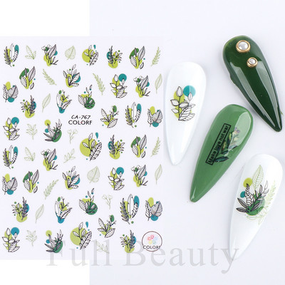 Τρισδιάστατη έγχρωμη εκτύπωση Αυτοκόλλητα νυχιών με λουλούδια Cherry Blossoms Leaf Bird Sliders For Nail Letter Design Μανικιούρ Διακόσμηση SACA764-776