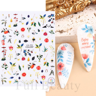 Τρισδιάστατη έγχρωμη εκτύπωση Αυτοκόλλητα νυχιών με λουλούδια Cherry Blossoms Leaf Bird Sliders For Nail Letter Design Μανικιούρ Διακόσμηση SACA764-776