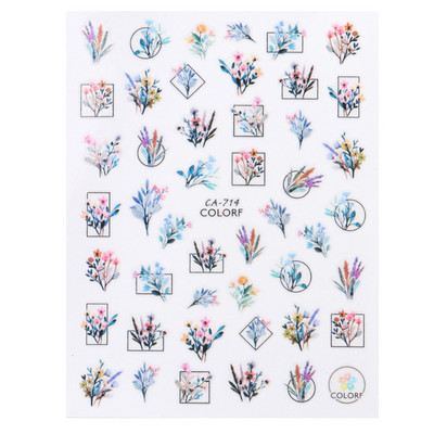 Τρισδιάστατη έγχρωμη εκτύπωση Αυτοκόλλητα νυχιών με λουλούδια Cherry Blossoms Leaf Bird Sliders For Nail Letter Design Μανικιούρ Διακόσμηση SACA764-776