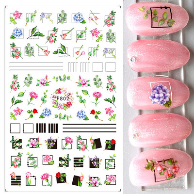 Τρισδιάστατη έγχρωμη εκτύπωση Αυτοκόλλητα νυχιών με λουλούδια Cherry Blossoms Leaf Bird Sliders For Nail Letter Design Μανικιούρ Διακόσμηση SACA764-776