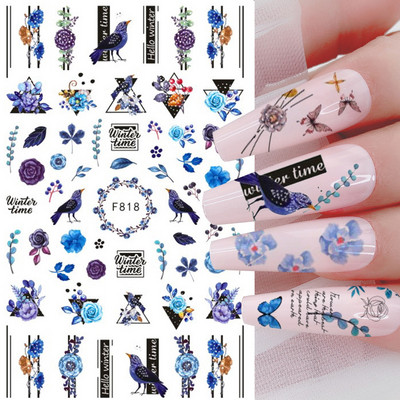 Τρισδιάστατη έγχρωμη εκτύπωση Αυτοκόλλητα νυχιών με λουλούδια Cherry Blossoms Leaf Bird Sliders For Nail Letter Design Μανικιούρ Διακόσμηση SACA764-776