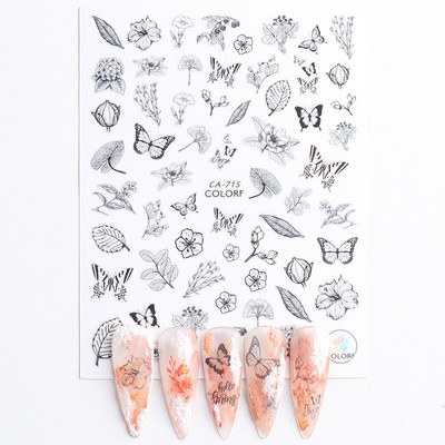 Τρισδιάστατη έγχρωμη εκτύπωση Αυτοκόλλητα νυχιών με λουλούδια Cherry Blossoms Leaf Bird Sliders For Nail Letter Design Μανικιούρ Διακόσμηση SACA764-776